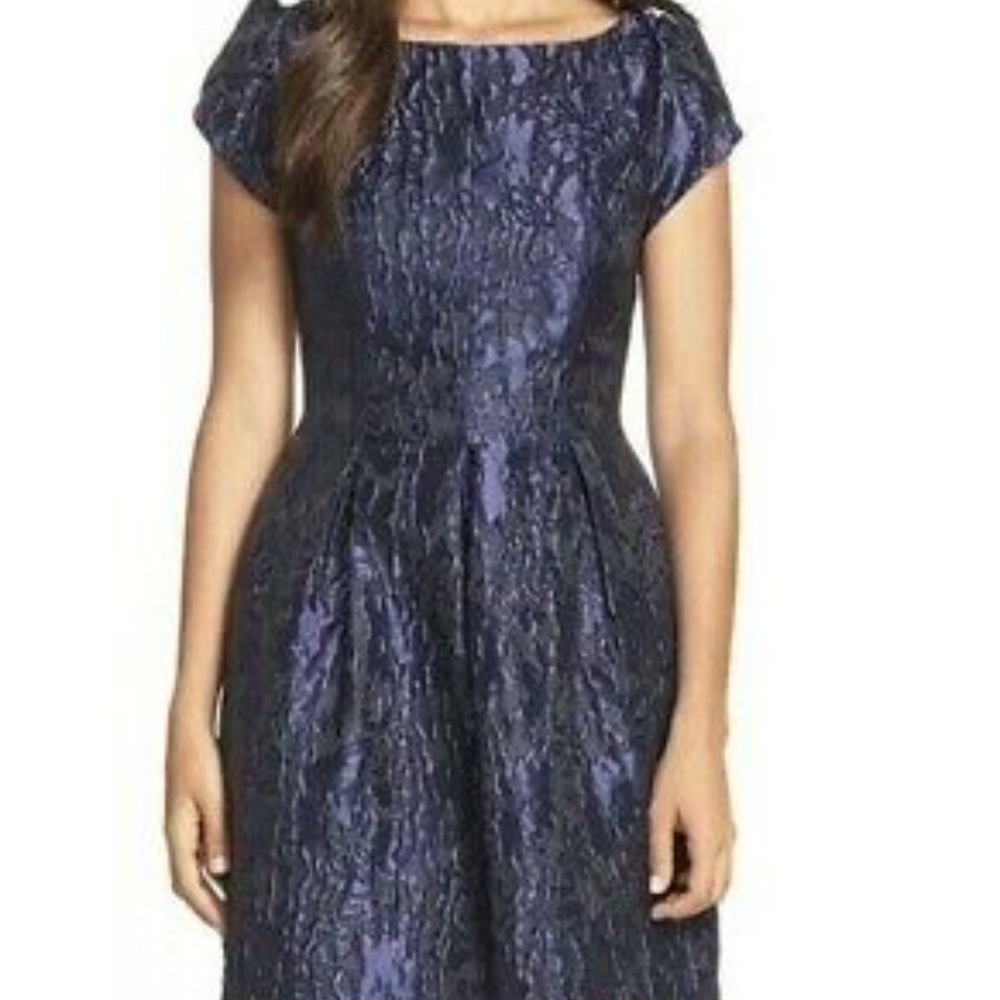 Aidan Mattox Navy Jacquard Cocktail Mini Dress
